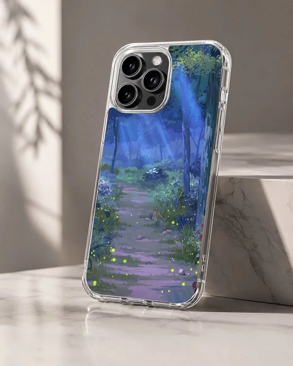 Anime Background phone cover with serene forest illustration